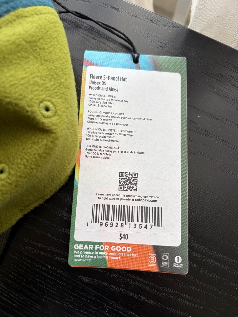 Cotopaxi Colorblock Fleece 5-Panel Cap in Teal & Lime NWT - Picture 3 of 4